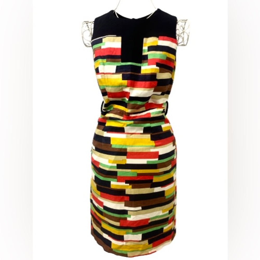 Milly of New York silk linen wool s striped color block dress multi size 2 short